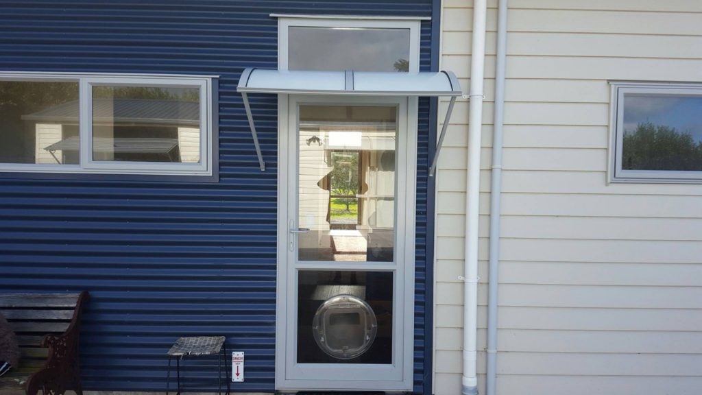 weather protection hardtop fibreglass light filtering awning - back door